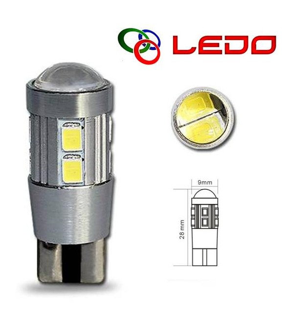 Лампа светодиодная W5W LEDO 12V 10SMD линза с обманкой
