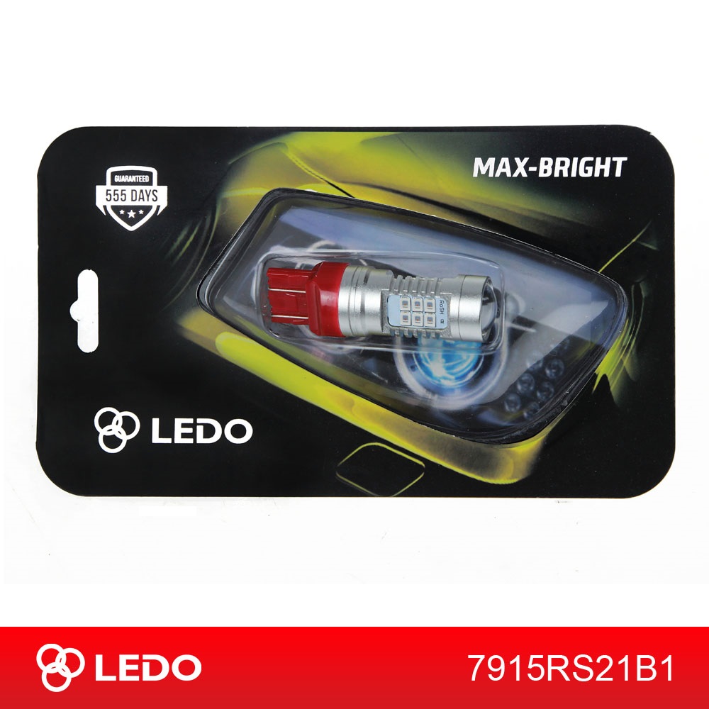 Лампа светодиодная W21/5W LEDO Max-Bright 21SMD линза 12V красная