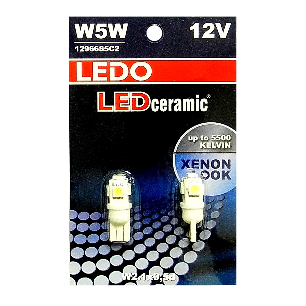 Лампа светодиодная W5W LEDO 12V 5SMD керамика - характеристики и описание